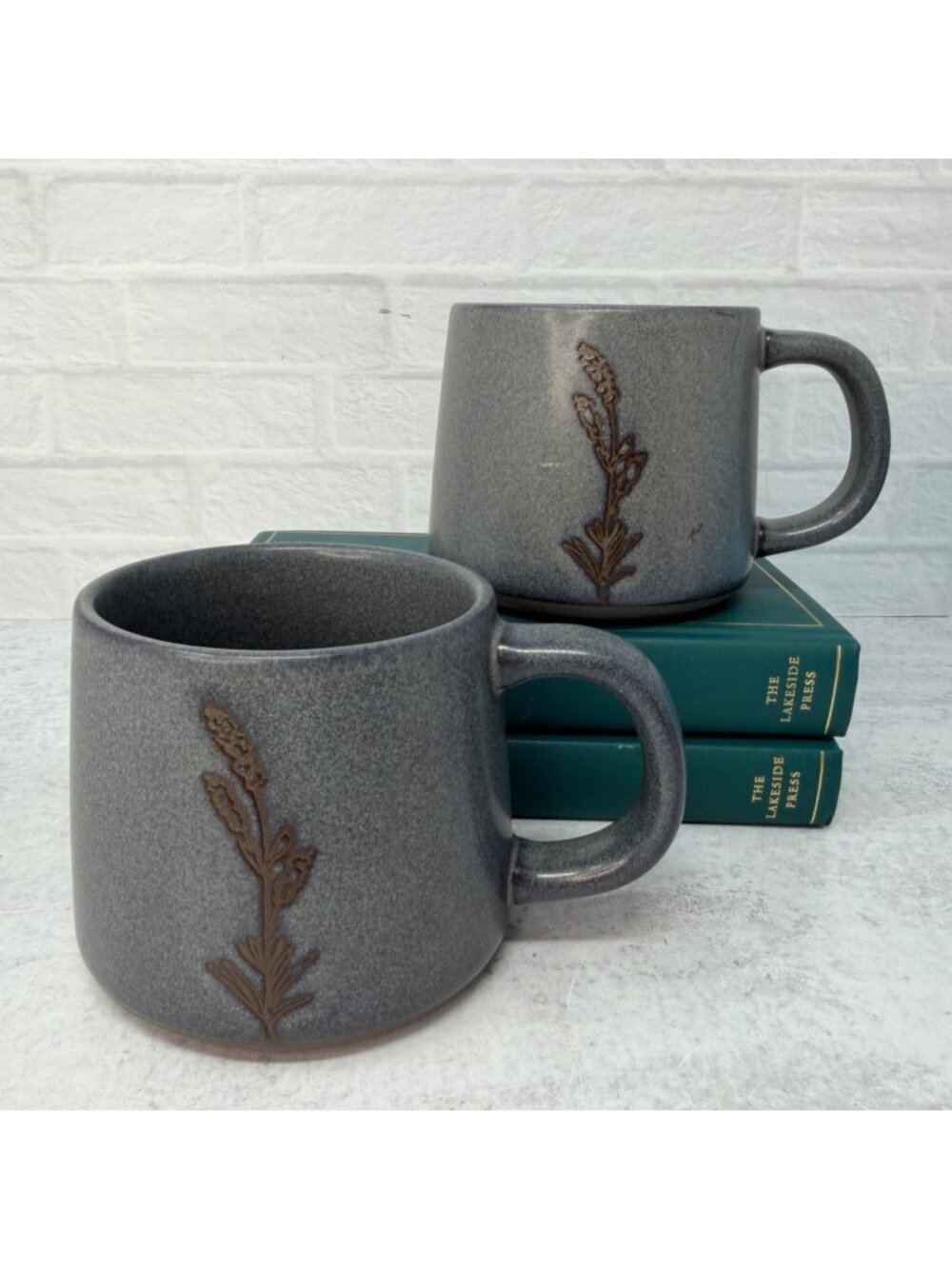 Pair Hearth & Hand Magnolia Stoneware Mug Set Wheat Stem Blue